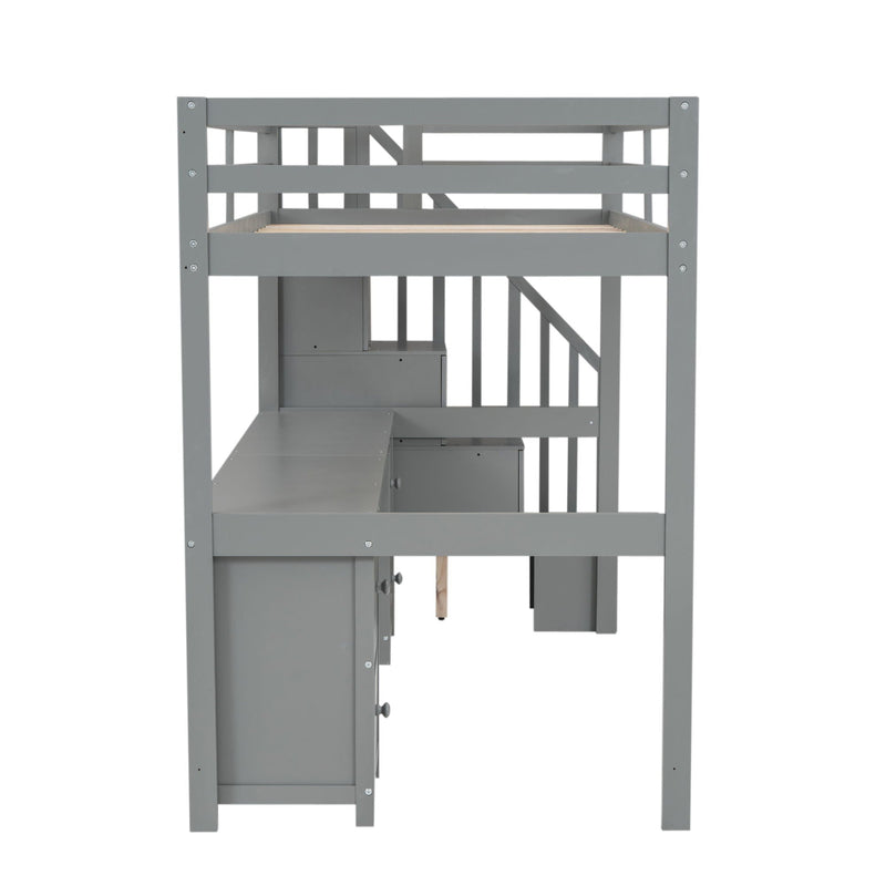 Loft Bed Frame With Built In Desk And Double Storage Drawers
