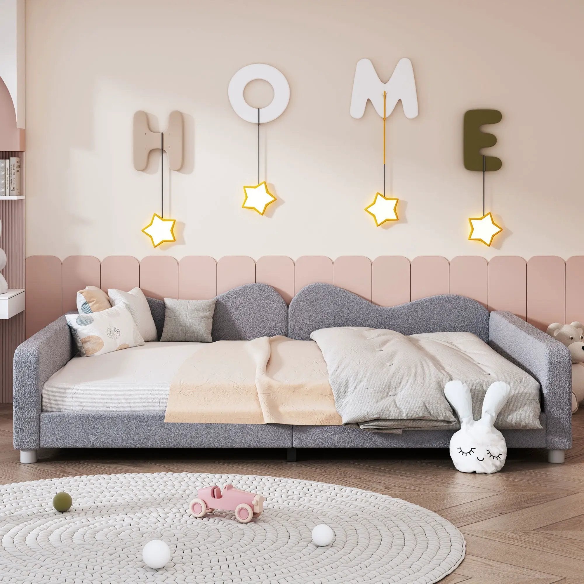 Upholstered Daybed, Sherpa Fabric Sofabed With Cloud-Shaped Backrest by Unique Piece Furniture