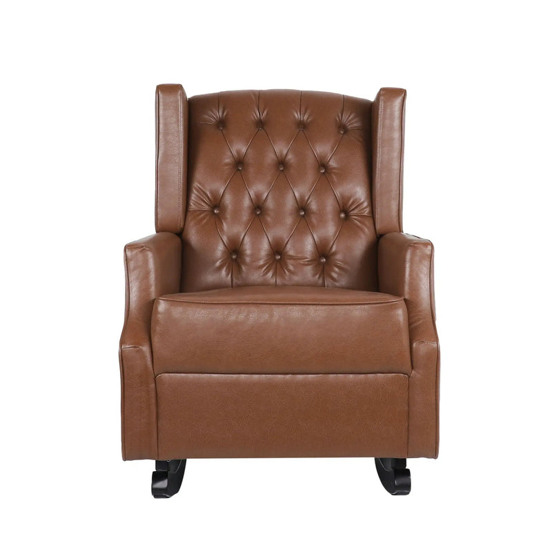 Moss Upholstered Rocking Recliner With Diamond Tufting And Wingback - Light Brown by HouseOfZazla