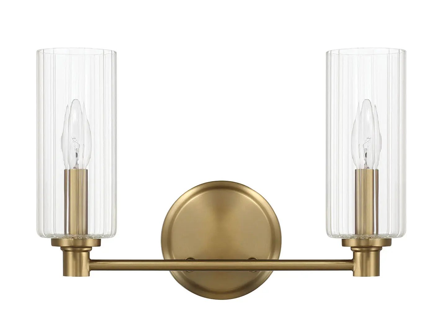 Regal - Double Light Vanity With Clear Ribbed Satin - Antique Brass / Clear by HouseOfZazla