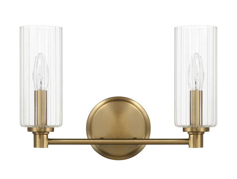 Regal - Double Light Vanity With Clear Ribbed Satin - Antique Brass / Clear by HouseOfZazla