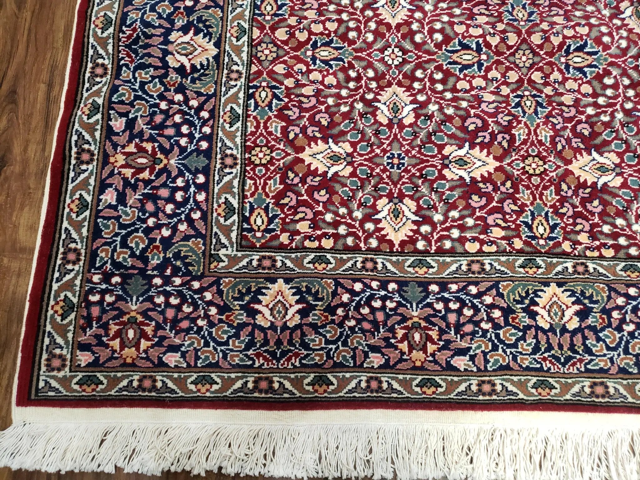 Vintage Turkish Sivas Area Rug 6.5 x 9.5, Wool Hand-Knotted Red & Midnight Blue Allover Floral Pattern Oriental Carpet, 6x9 Traditional Rug by Jewel Rugs