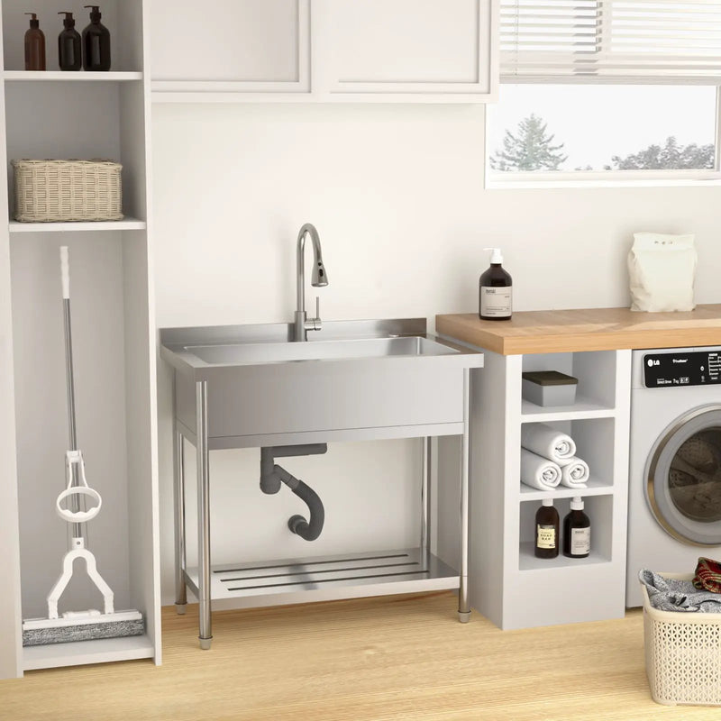 Stainless Steel Freestanding Utility Sink with Pull-Out Faucet by HouseOfZazla