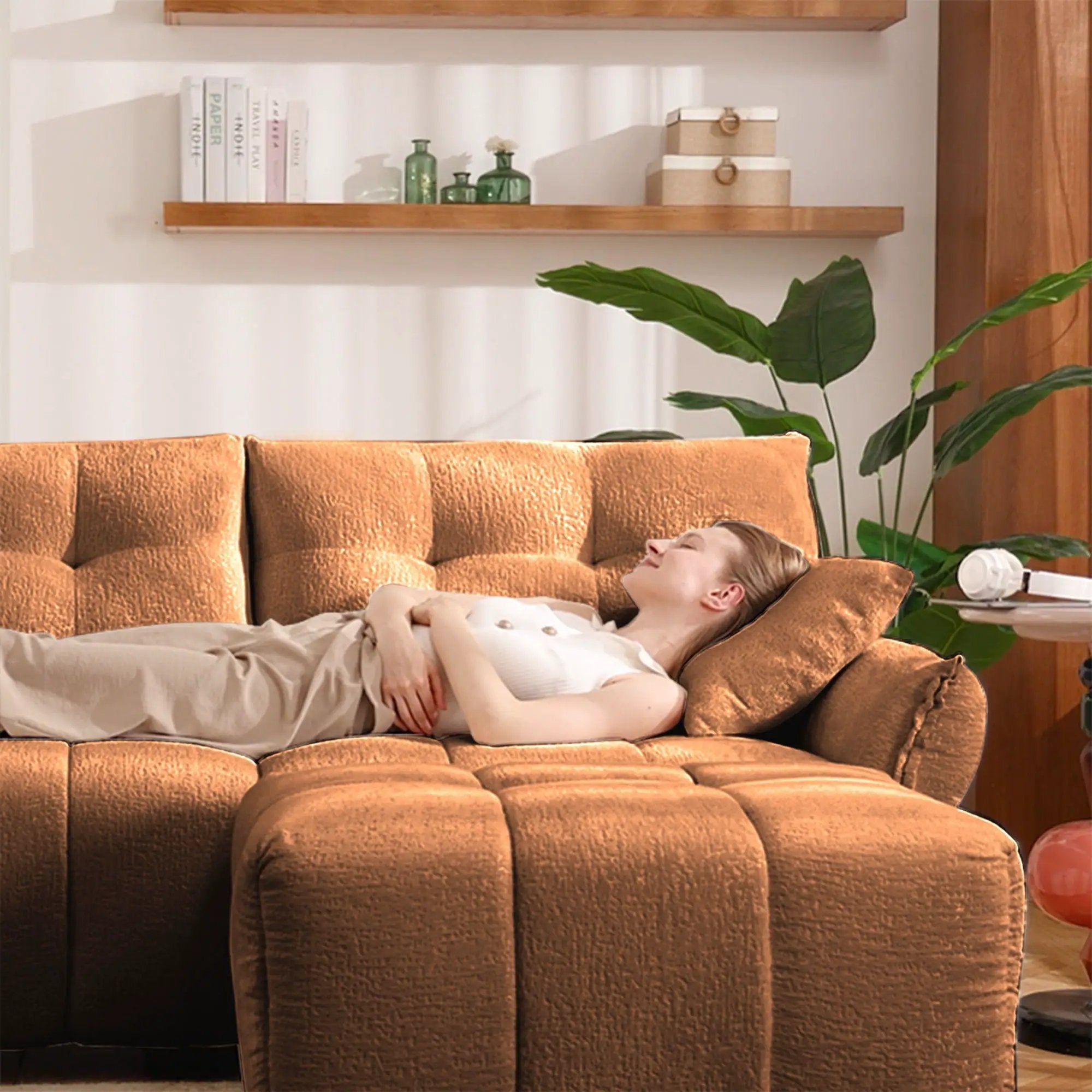 Modern Sofa & Pillows, Textured Cover, High Rebound Cushions by HouseOfZazla