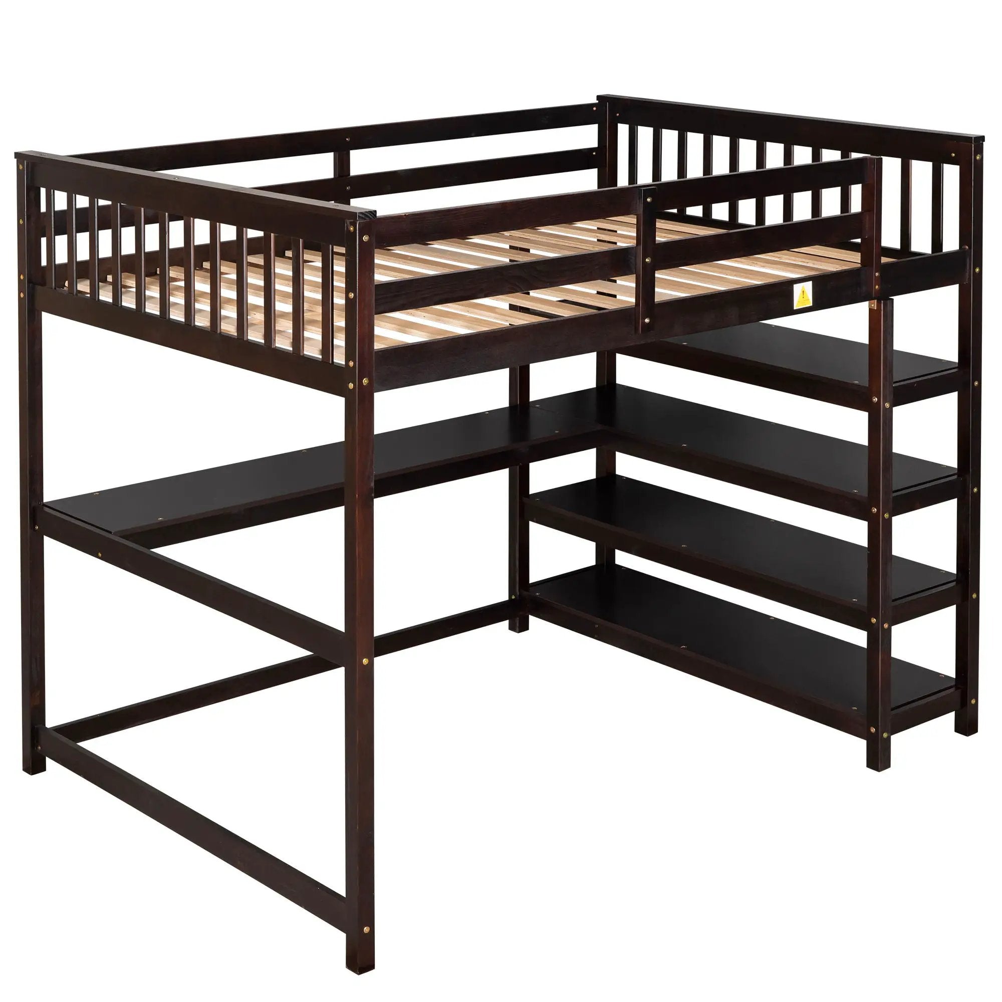 Loft Bed With Storage Shelves And Under Bed Desk