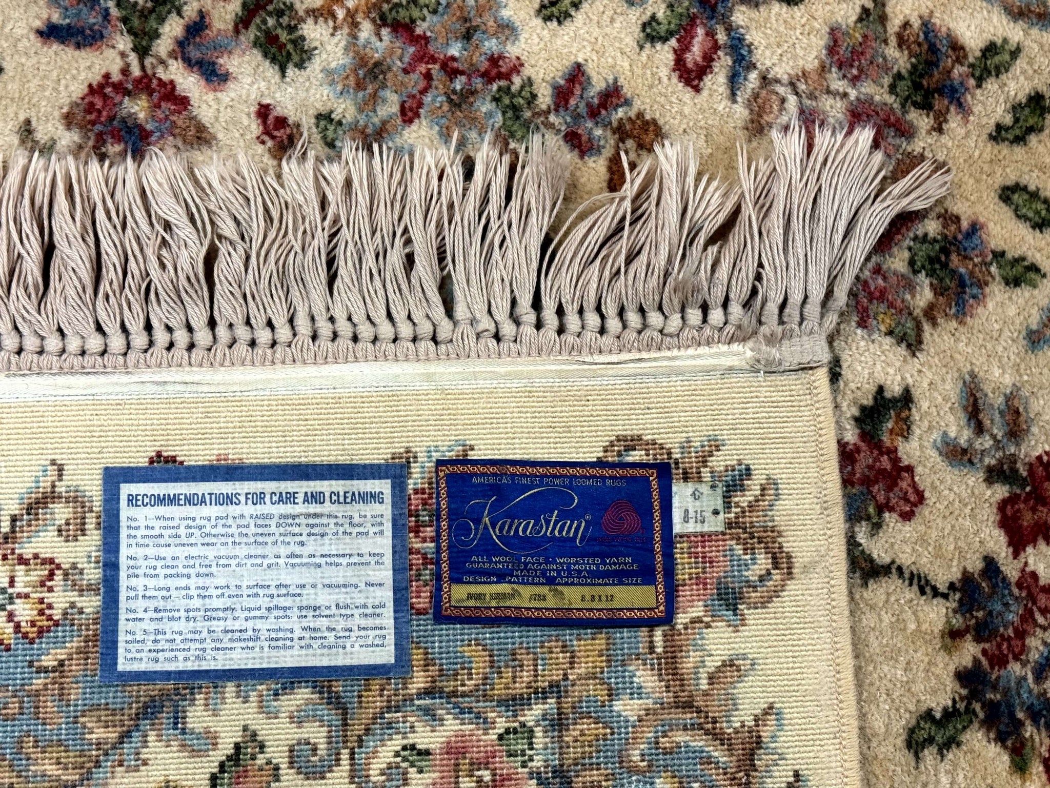 8.8 x 12 Karastan Rug #788 Ivory Kirman, Wool Vintage Original 700 Series by Jewel Rugs