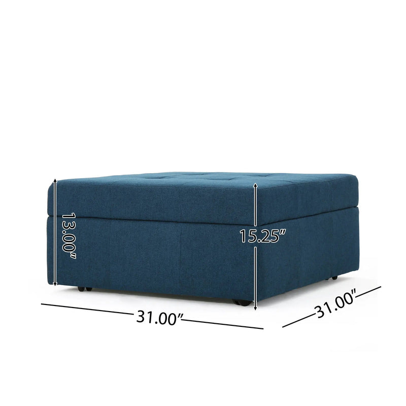 Flip Top Ottoman With Tufted Waffle Stitch And Rolling Casters - Navy Blue by HouseOfZazla