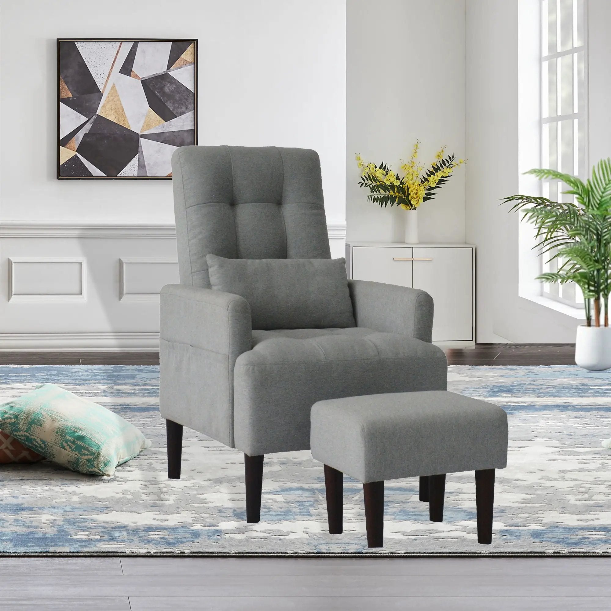 Living Room Sofa Single Chair And Ottoman, Modern Multi-Function Fabric Living Room Sofa Lounge Chair Bed And Stool. Soft Leisure Single Chair Adjustable Into 5 Angles With Sofa Bed by Unique Piece Furniture