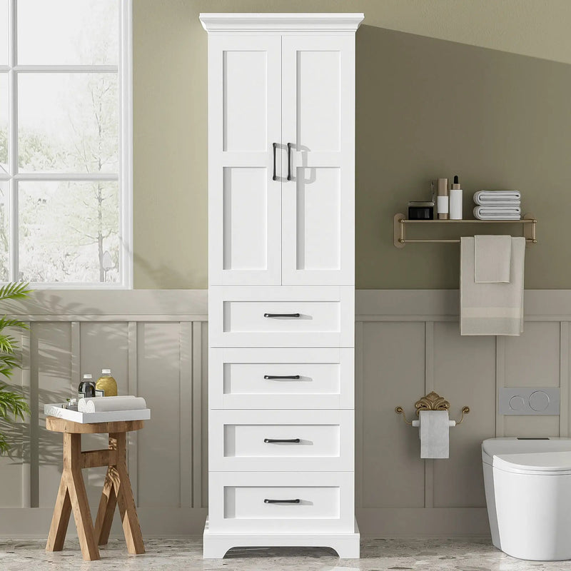 Bathroom Vanity With 2 Damping Hinge Doors, 3 Drawers, Adjustable Shelves - White by HouseOfZazla