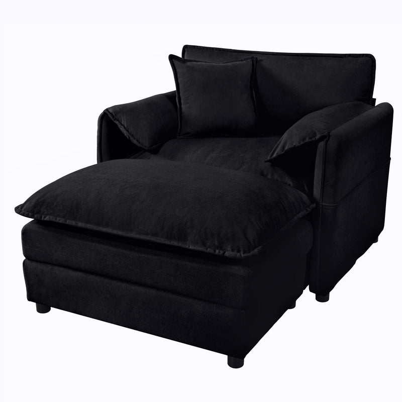 Oversized Chair With Movable Ottoman, Soft Upholstered Lounge Chair by HouseOfZazla