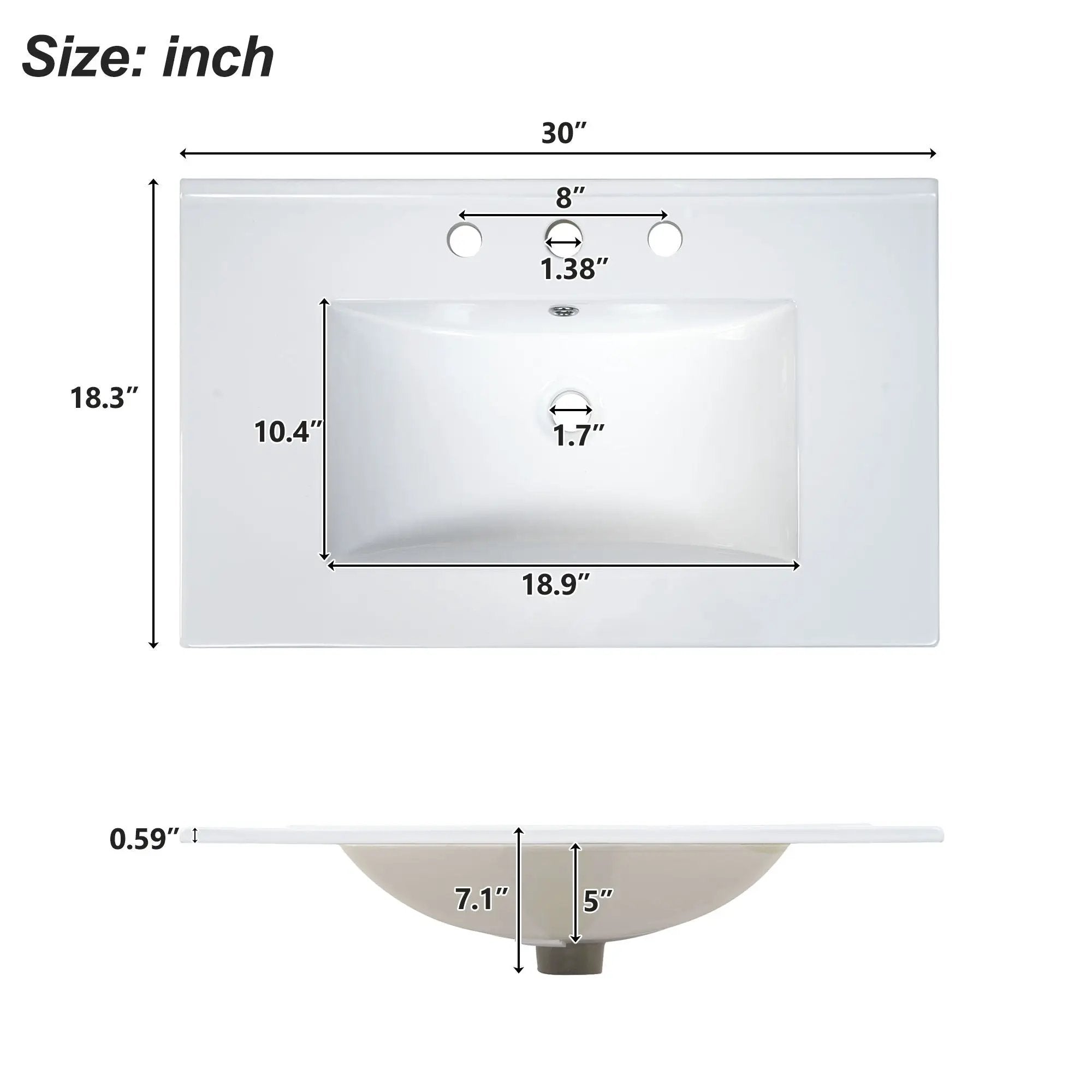 Modern Bathroom Vanity With Ceramic Sink, Soft Close Doors, Adjustable Shelves