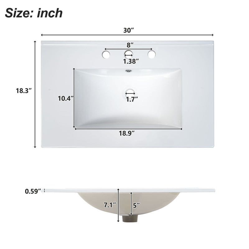 Modern Bathroom Vanity With Ceramic Sink, Soft Close Doors, Adjustable Shelves