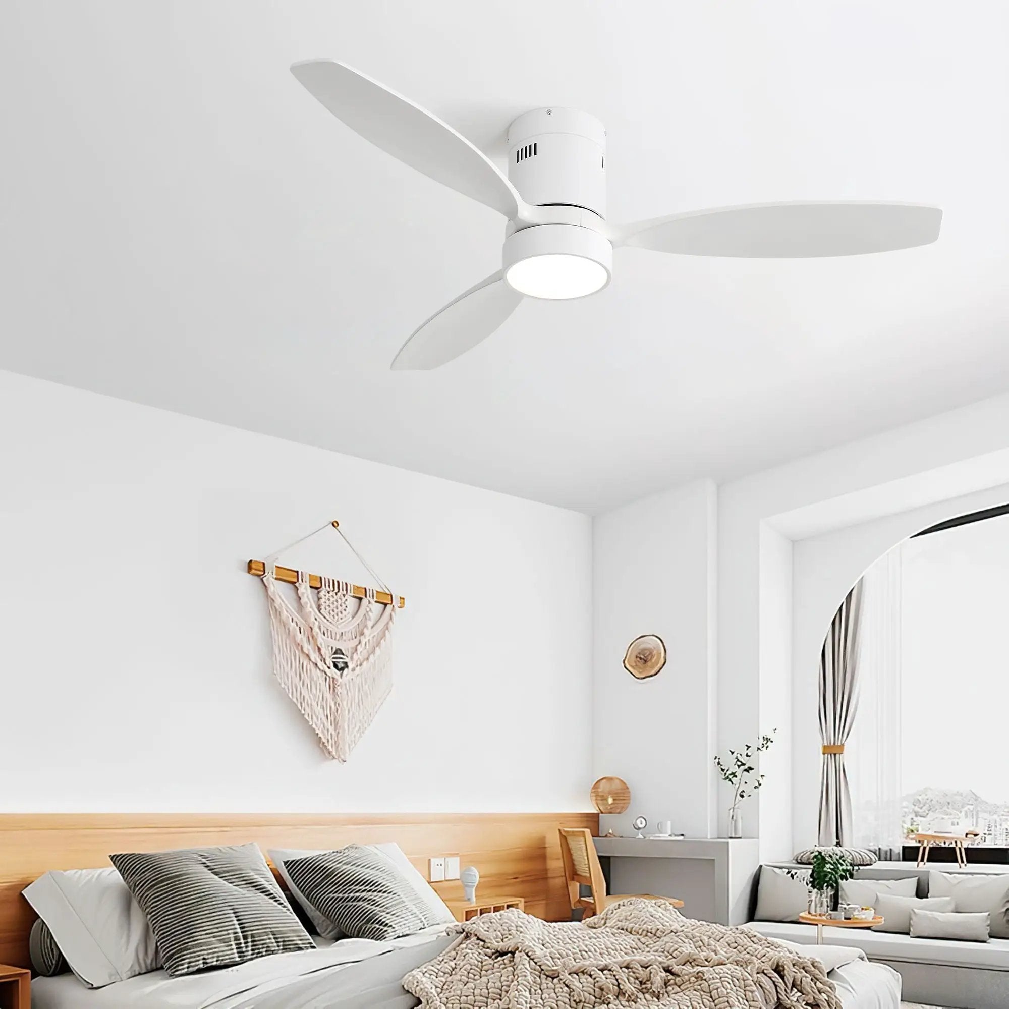 Indoor / Outdoor Ceiling Fan With Blades, Reversible DC Motor, Remote Controlled LED Light - White by Unique Piece Furniture