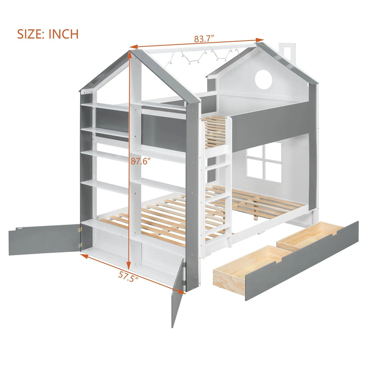 Full Size Bunk Bed with Storage Drawers & Shelves by HouseOfZazla