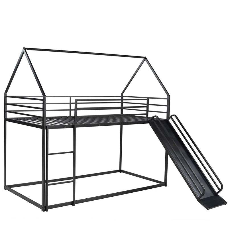 Twin Over Twin House Bunk Bed With Ladder And Slide by HouseOfZazla