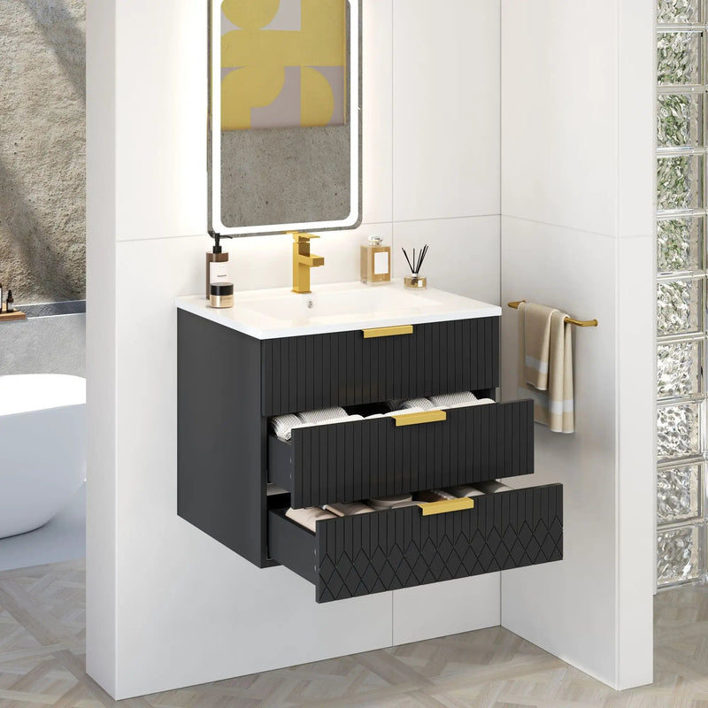 Wall Mounted Floating Cabinet With Double Drawer, Rectangular Sink by Unique Piece Furniture