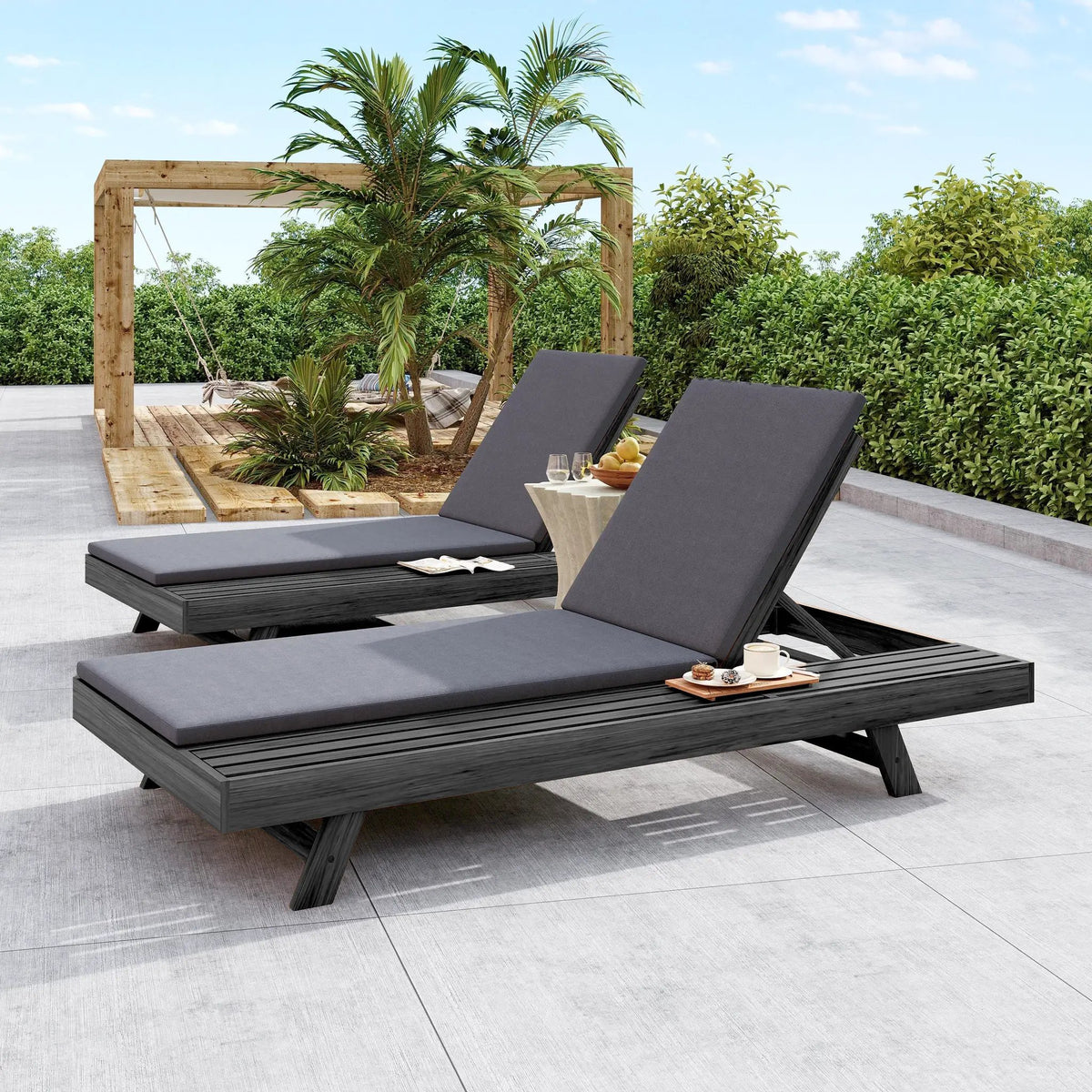 Lounge Chaise Set in Acacia Wood by HouseOfZazla