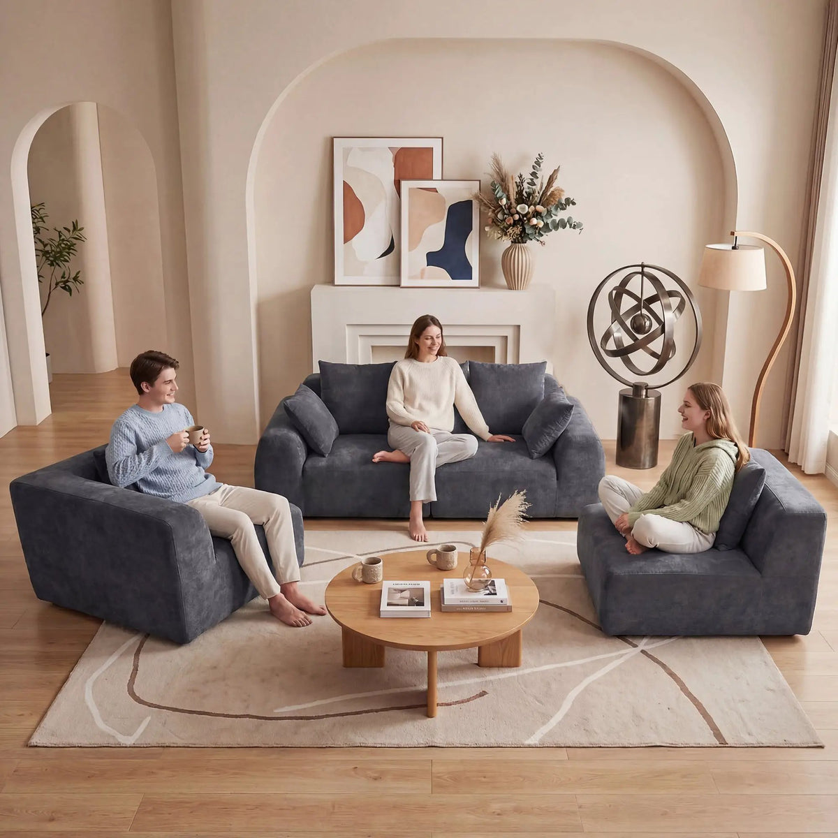 Oversized Cloud Velvet Curved Sectional Couch - 118' by HouseOfZazla