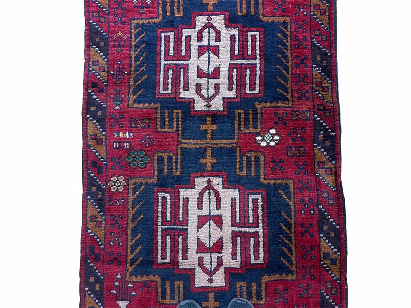 2' 9" X 4' 7" Vintage Handmade Tribal Wool Rug Balouchi Rug Afghan Rug Red Beige by Jewel Rugs