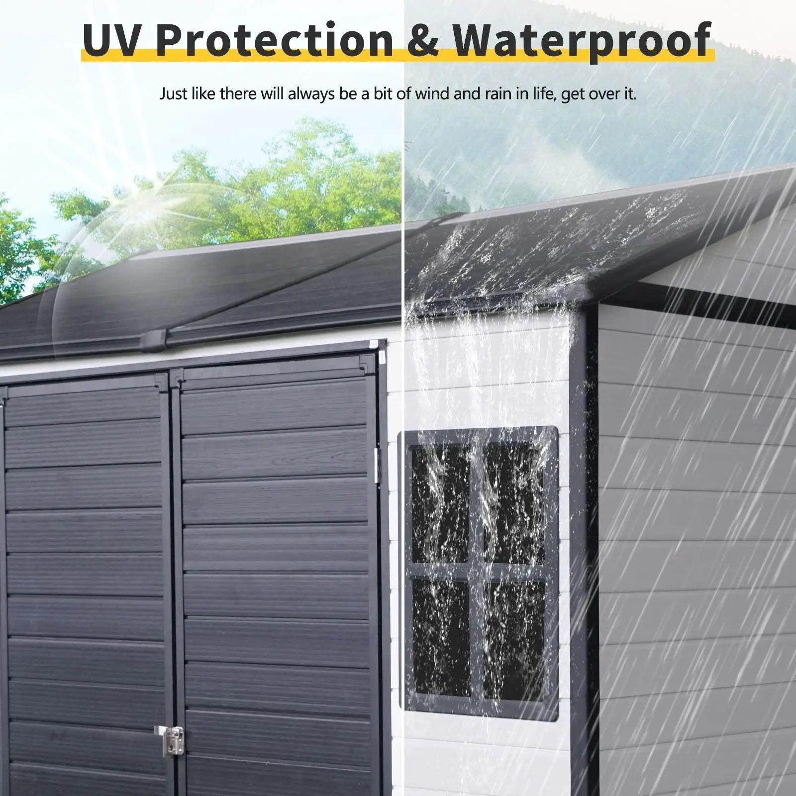 Resin Outdoor Storage Shed With Two - Window And Double - Door, Plastic Shed With Floor For Gargen, Patio, Yard, Lawn by HouseOfZazla