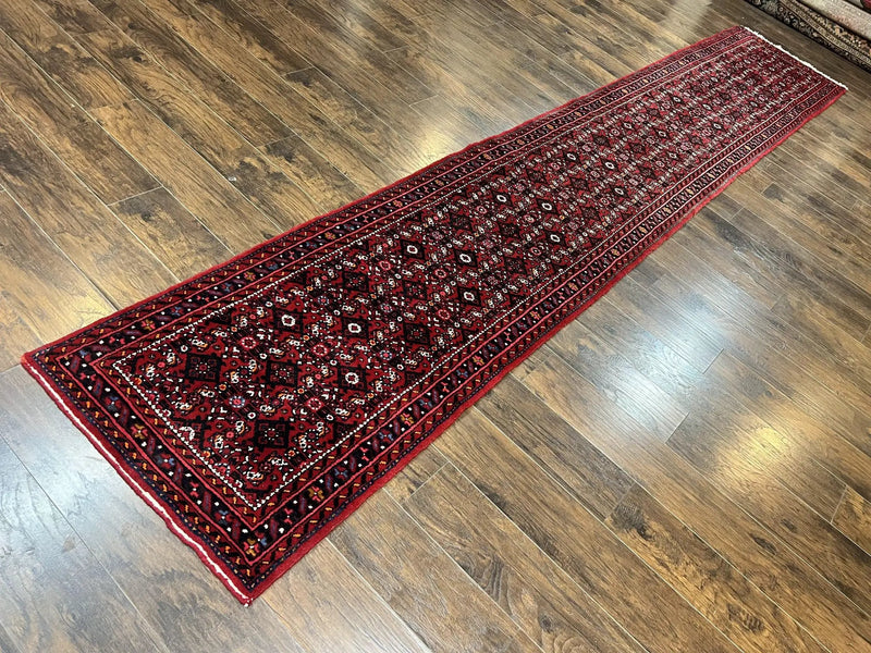 Persian Runner Rug 3 x 16, Wool Handmade Long Antique Hamadan Oriental Rug for Hallway, Red Tribal Rug, Allover Pattern, 3x16 Runner Rug by Jewel Rugs