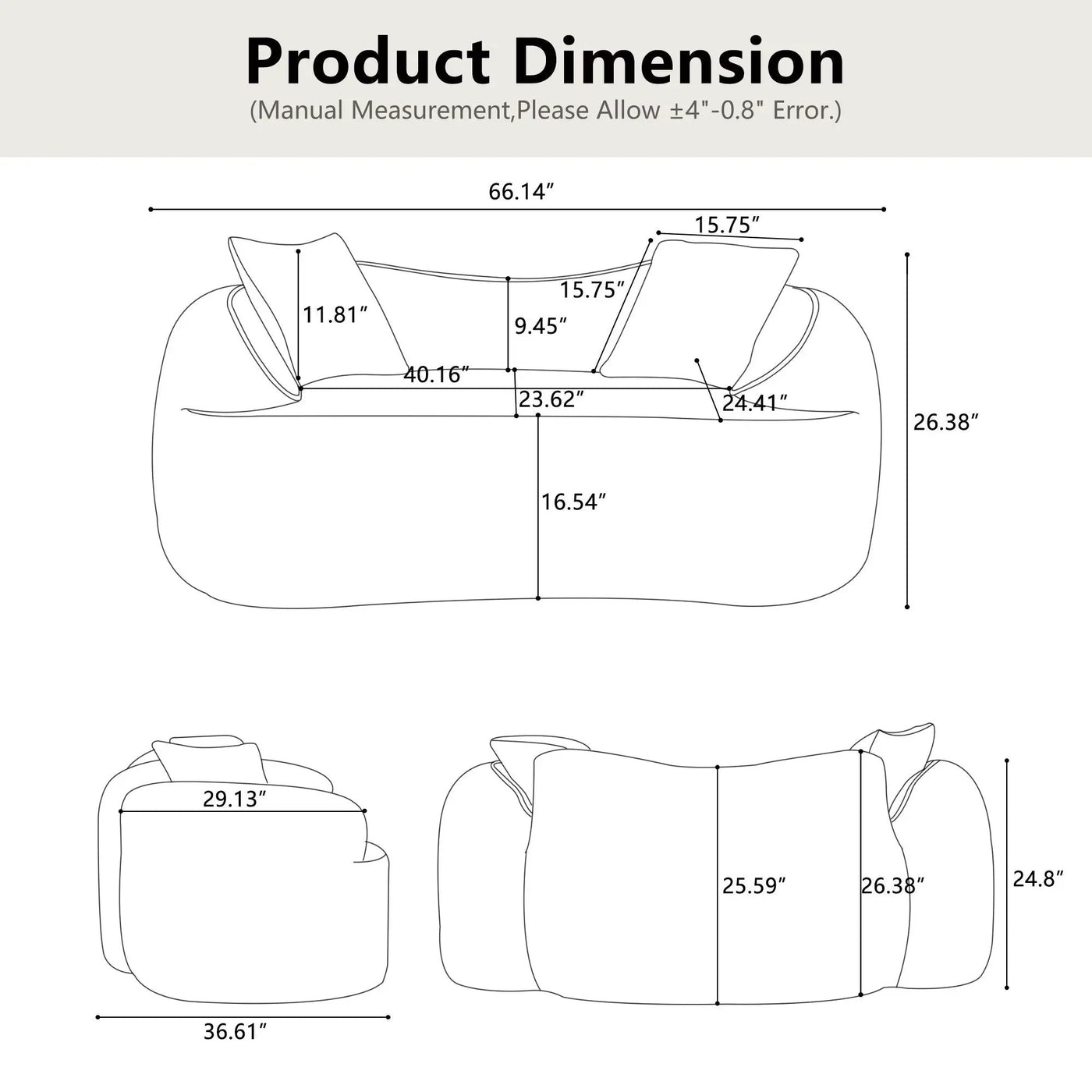 Curved 2 Person Compress Sofa With Armrests, Includes Pillows by Unique Piece Furniture
