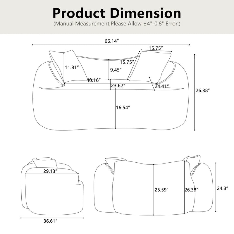 Curved 2 Person Compress Sofa With Armrests, Includes Pillows by Unique Piece Furniture
