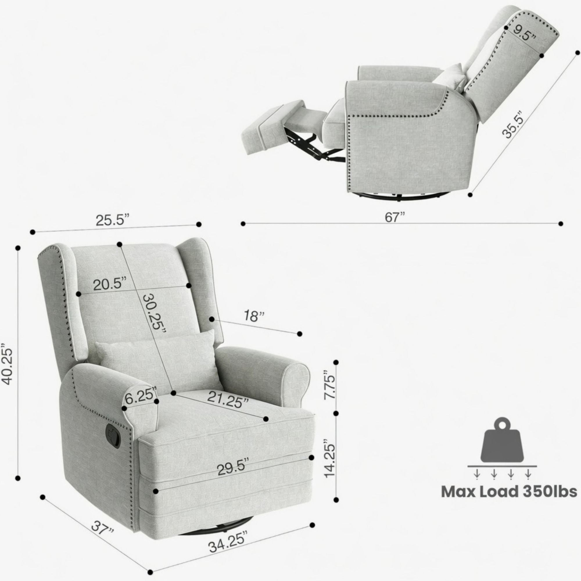 Extra Wide Swivel Recliner Glider Chair With Footrest by HouseOfZazla