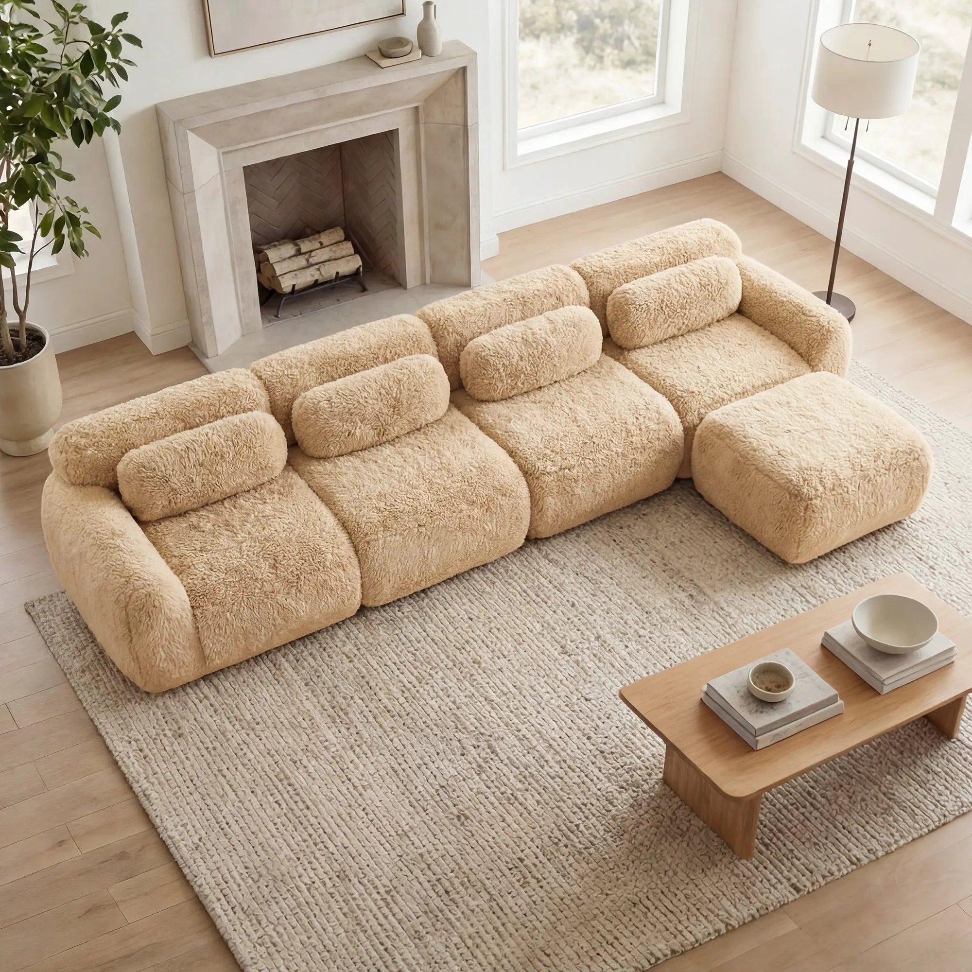L-Shaped Soft And Fluffy Modular Sectional Sofa by HouseOfZazla