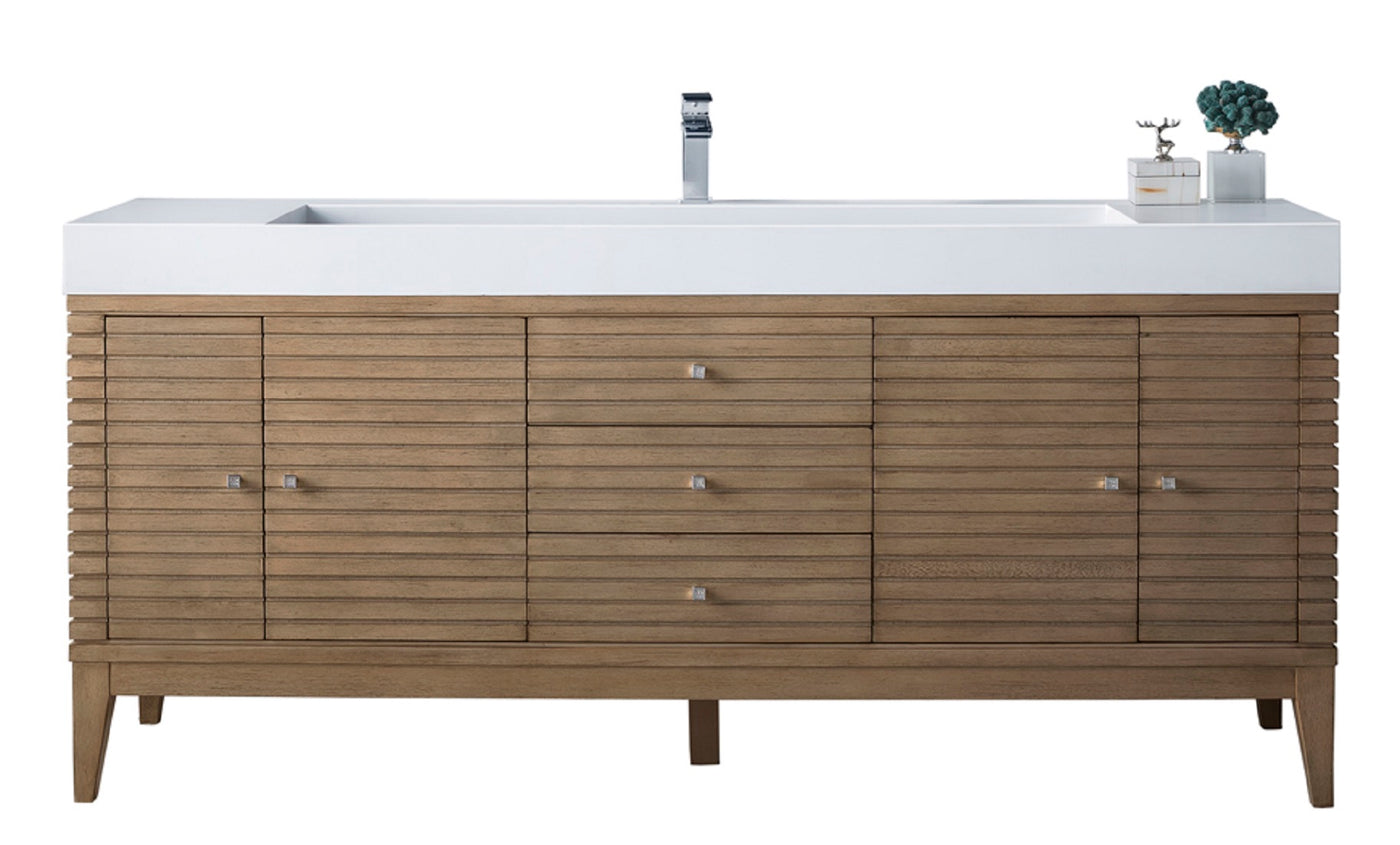 James Martin Linear 72" Single Bathroom Vanity, Whitewashed Walnut, cabinet without a countertop