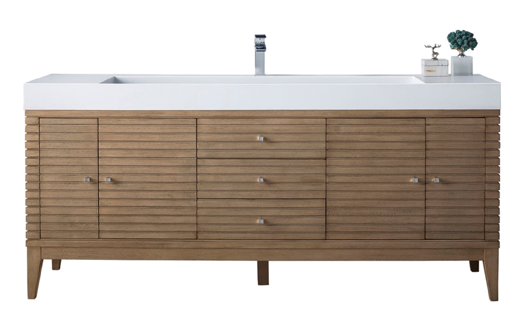 James Martin Linear 72" Single Bathroom Vanity, Whitewashed Walnut, cabinet without a countertop