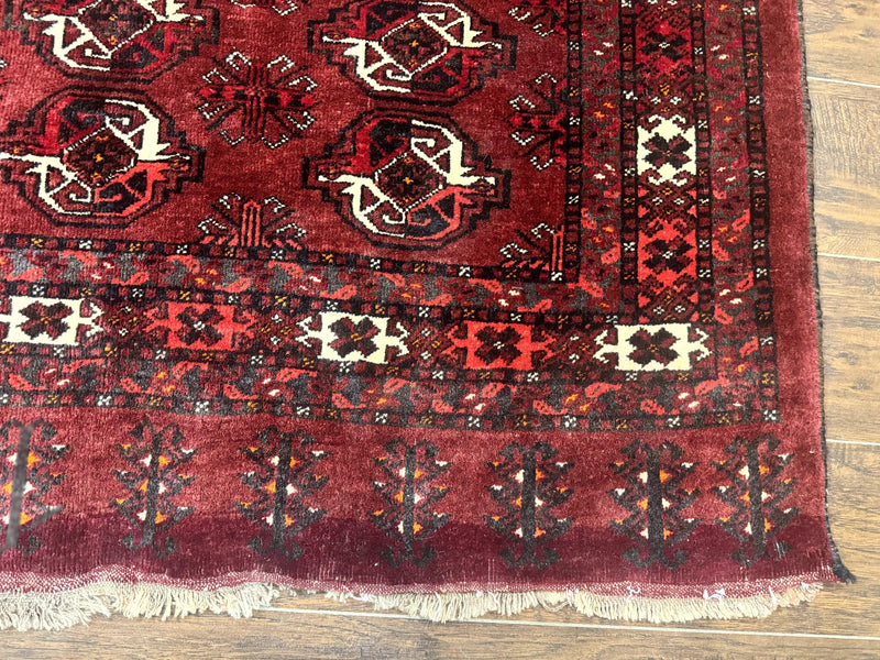 Antique Afghan Turkoman Mafrash Rug 3x5, Red, Hand Knotted, Wool, Tribal Collectible by Jewel Rugs