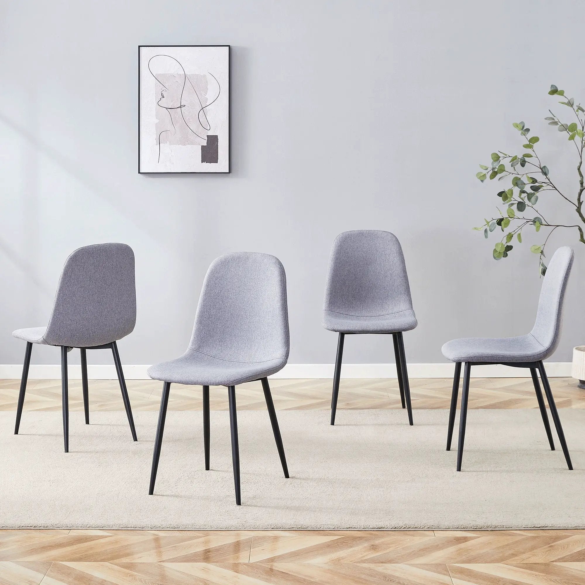Luxury Simple Chair Linen Cotton High Resilience Dining Chair With Black Metal Legs (Set of 4) - Light Gray by Unique Piece Furniture