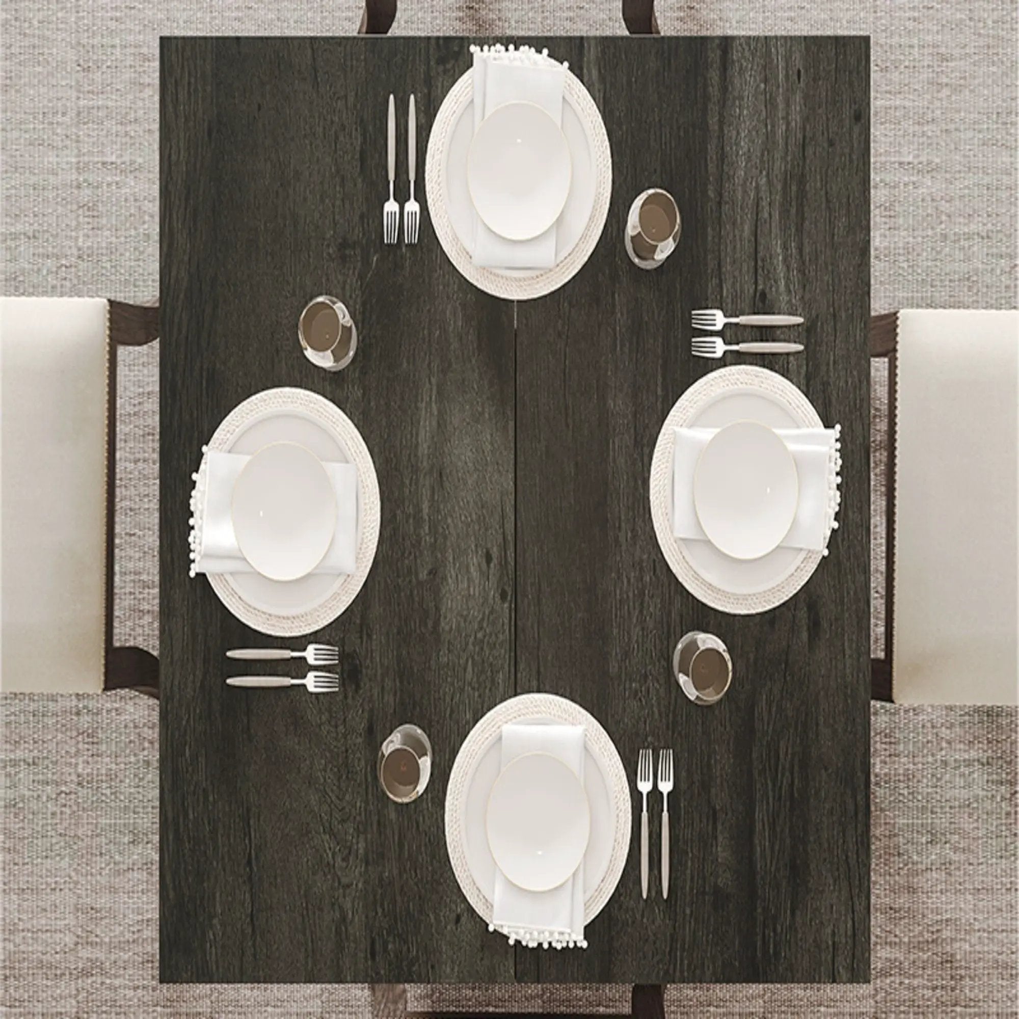 Square Dining Table For 4 With Thick Grain Top And Sturdy Pedestal Base - Gray