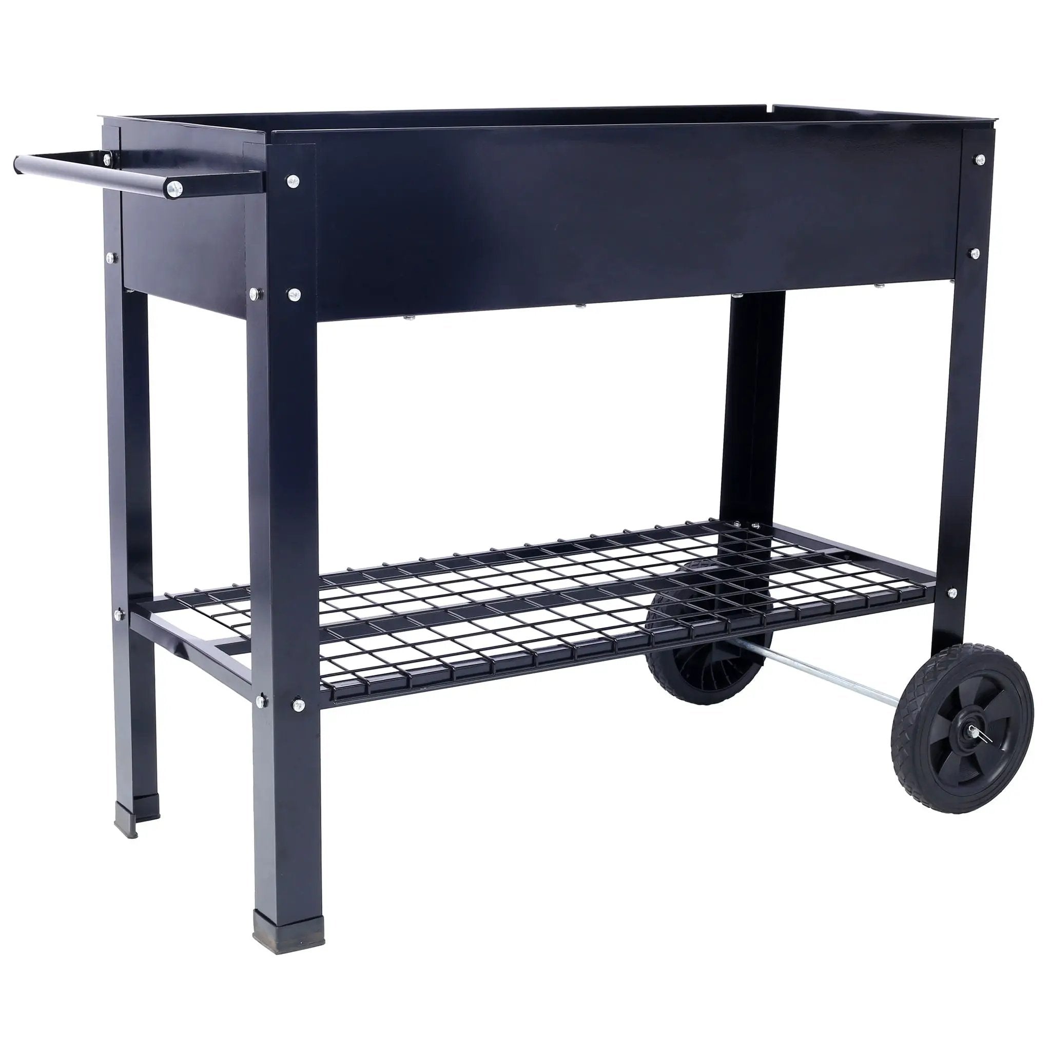 Elevated Mobile Raised Ergonomic Metal Planter Garden Bed With Wheels Powder Coated Steel - Black by Unique Piece Furniture
