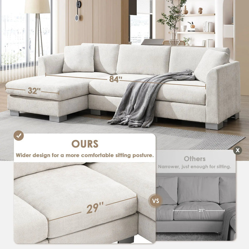 Modern Cloud Sectional Sofa L Shaped Luxury Couch Set With 2 Free Pillows 4 Seat With Oversized Chaise by Unique Piece Furniture