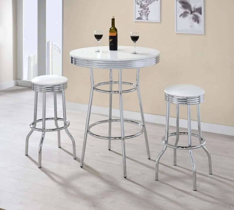 Retro 3-piece Round 1950s Bistro Pub Bar Table Set White by Unique Piece Furniture