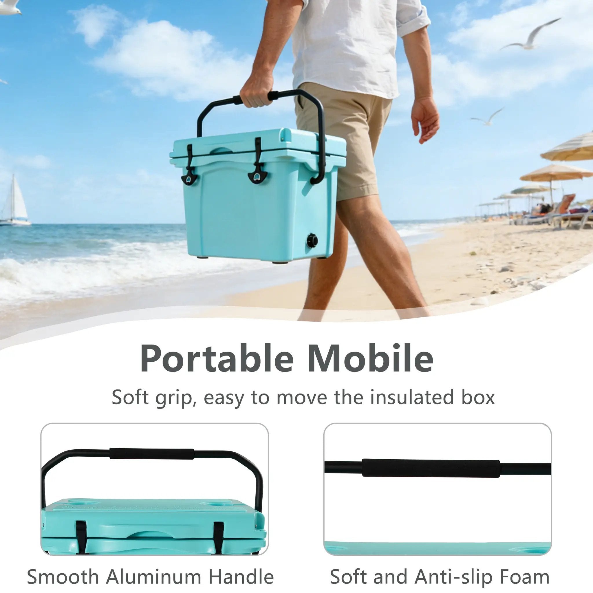 25QT Portable Cooler, Insulated Hard Cooler with Bottle Opener and Cup Holder by HouseOfZazla