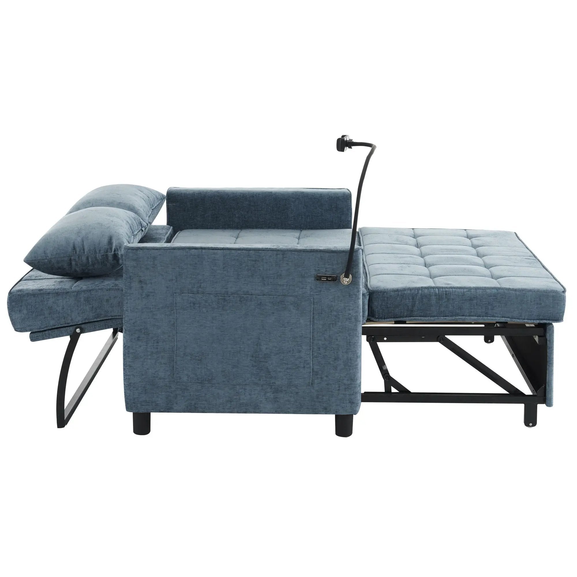 Pull-Out Sleeper Sofa With Reversible Backrest Cushion, Side Pockets, 2 USB Ports And A Phone Holder For Living Room by HouseOfZazla