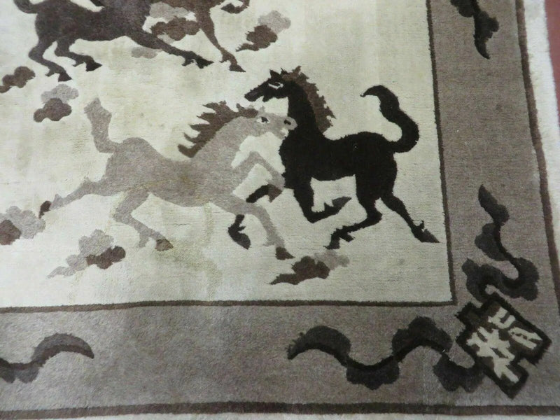 4' X 6' Modern Tibetan Nepal Art Deco Chinese Hand Knotted Wool Rug Horses Nice by Jewel Rugs