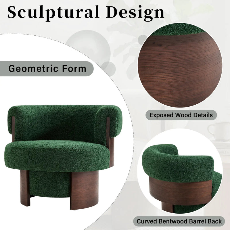 Modern 32" Wide Curved Sculptural Swivel Barrel Chair by HouseOfZazla