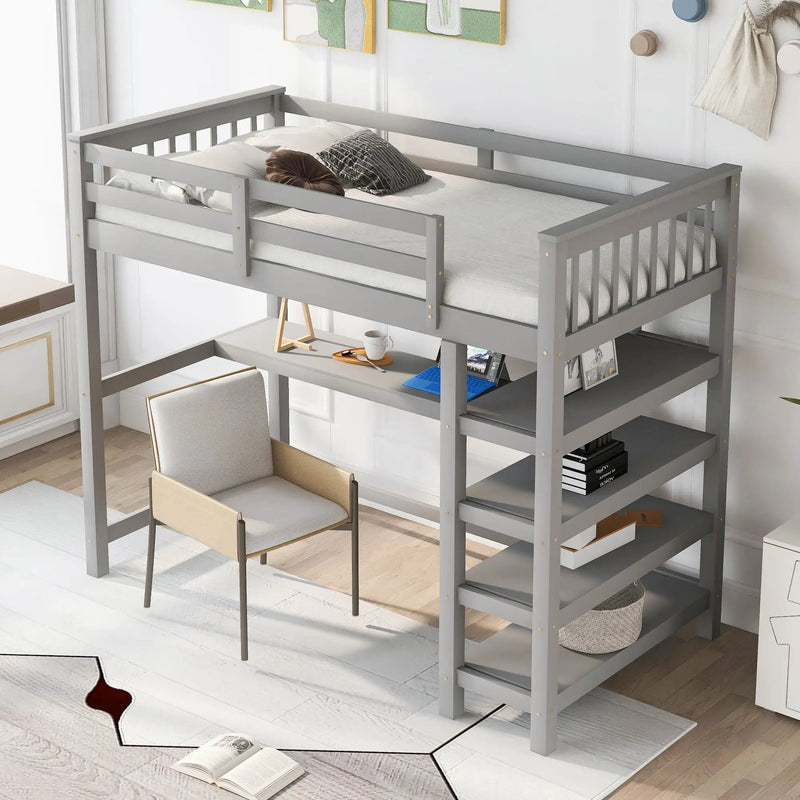 Loft Bed With Storage Shelves And Under Bed Desk by Unique Piece Furniture