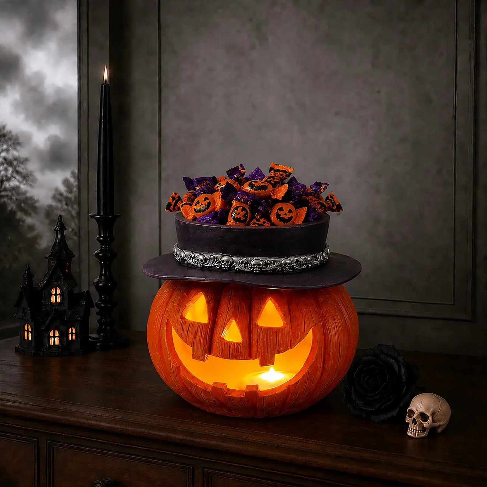Halloween Pumpkin Candy Bowl With Witch Hat by HouseOfZazla