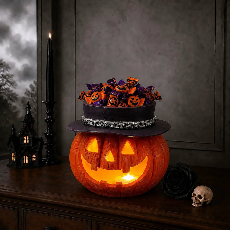 Halloween Pumpkin Candy Bowl With Witch Hat by HouseOfZazla