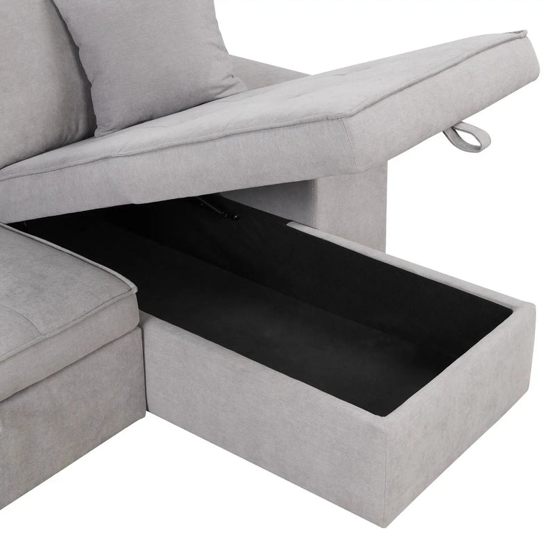 Modern L-Shape 3 Seat Reversible Sectional Couch, Pull Out Sleeper Sofa With Storage Chaise And 2 Stools For Living Room Furniture Set by HouseOfZazla