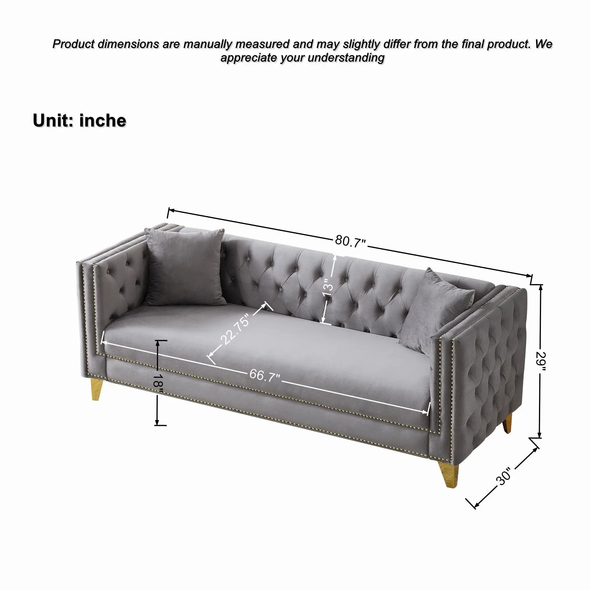 3 Seater Deep Seat Sofa, Sofa With Button Nailhead, Square Arm by HouseOfZazla