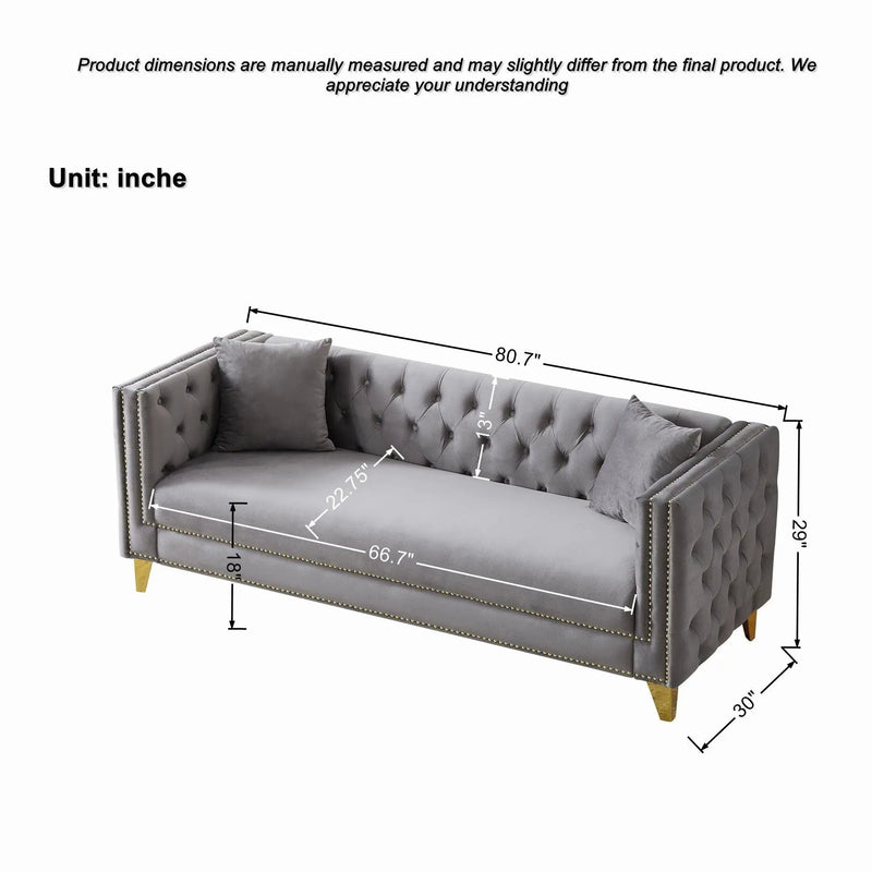 Deep Seat Sofa With Button Nailhead, Square Arm Couches by Unique Piece Furniture