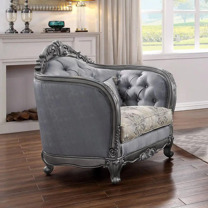Ariadne - Chair With Pillow - Fabric & Platinum by Unique Piece Furniture