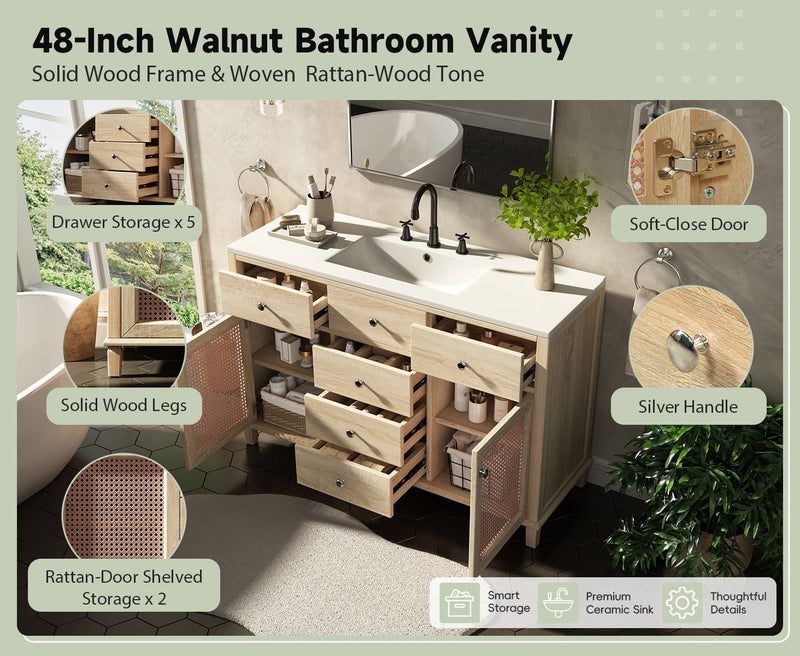 48-Inch Natural Rattan Bathroom Vanity by HouseOfZazla