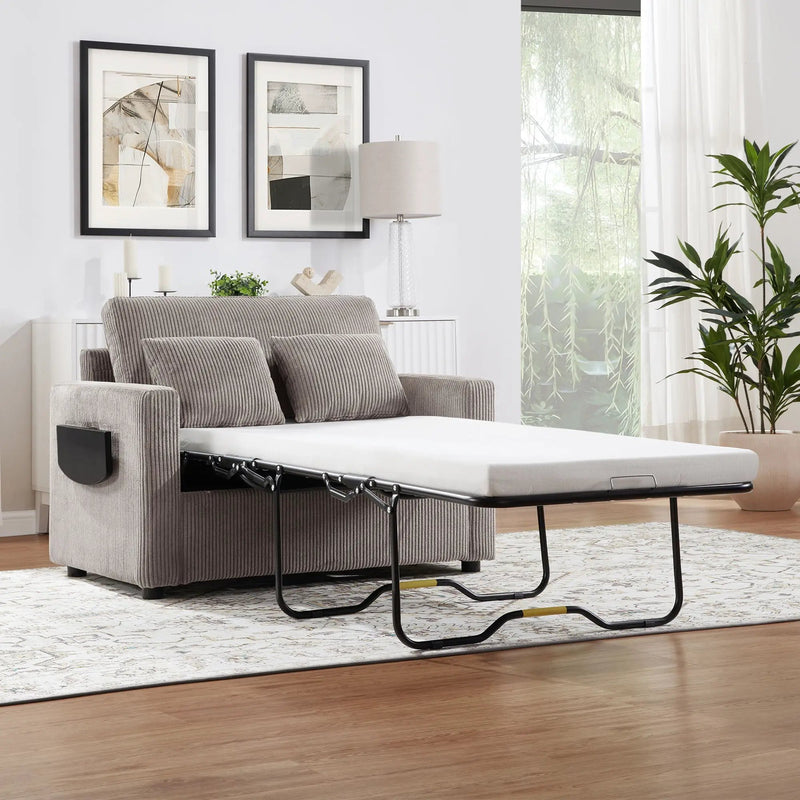 Sleeper Sofa With Foldable Mattress, USB Ports, Side Table & Storage Pocket by Unique Piece Furniture